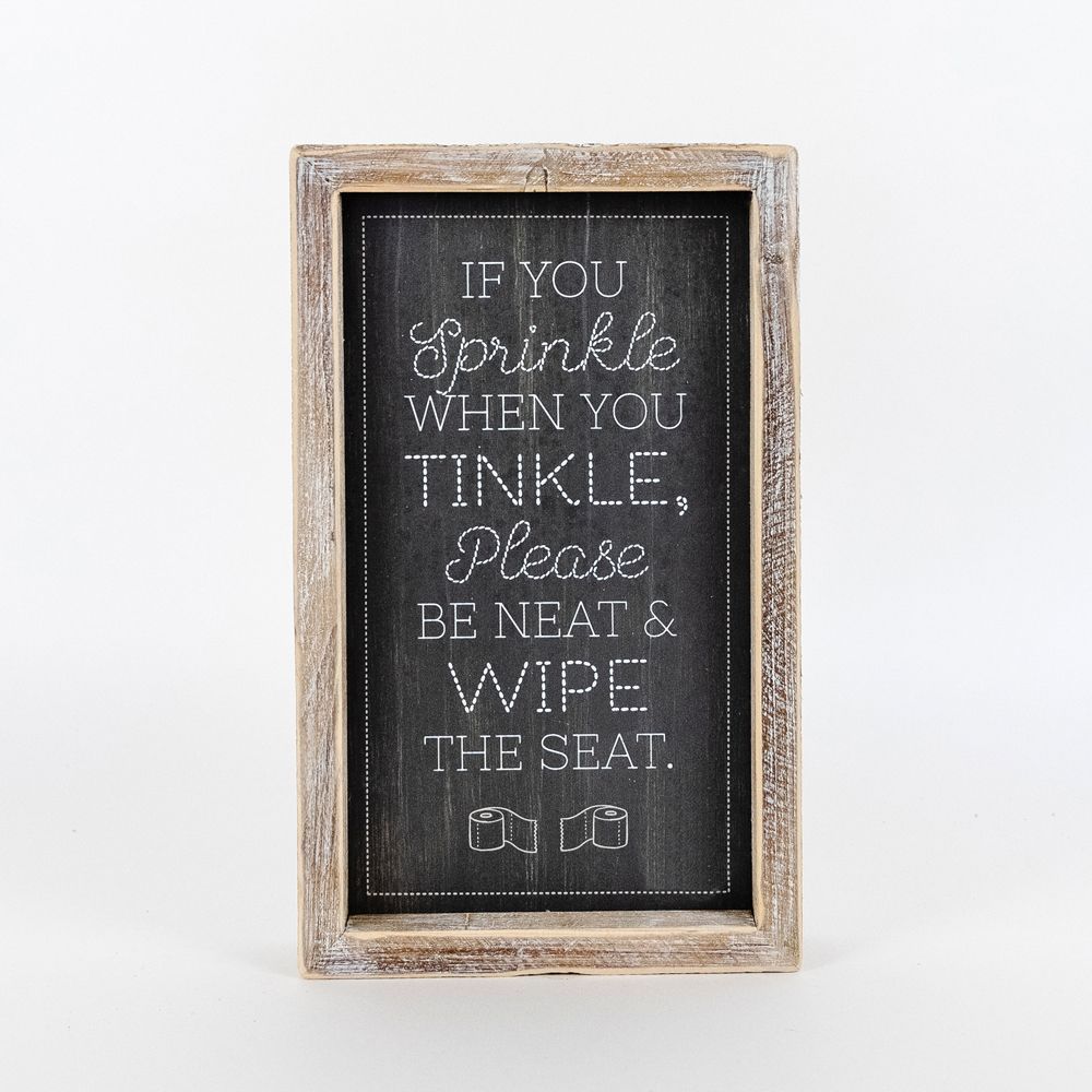 10" Reversible Wood Frame Sign - Tinkle/Aim | Washroom Collection