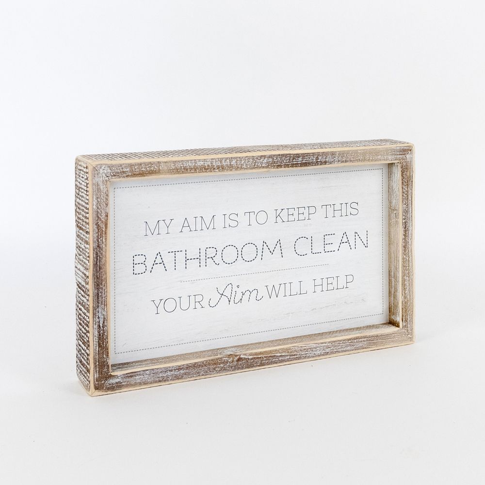 10" Reversible Wood Frame Sign - Tinkle/Aim | Washroom Collection