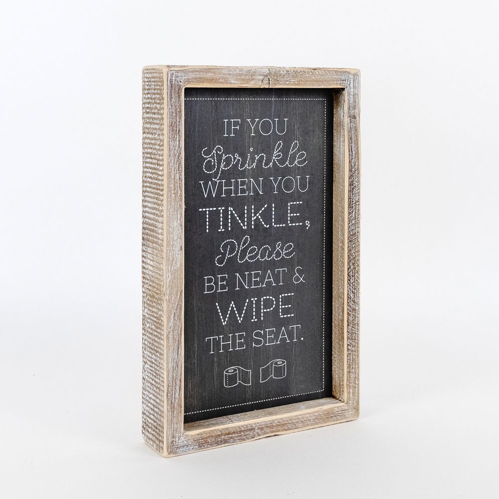 10" Reversible Wood Frame Sign - Tinkle/Aim | Washroom Collection
