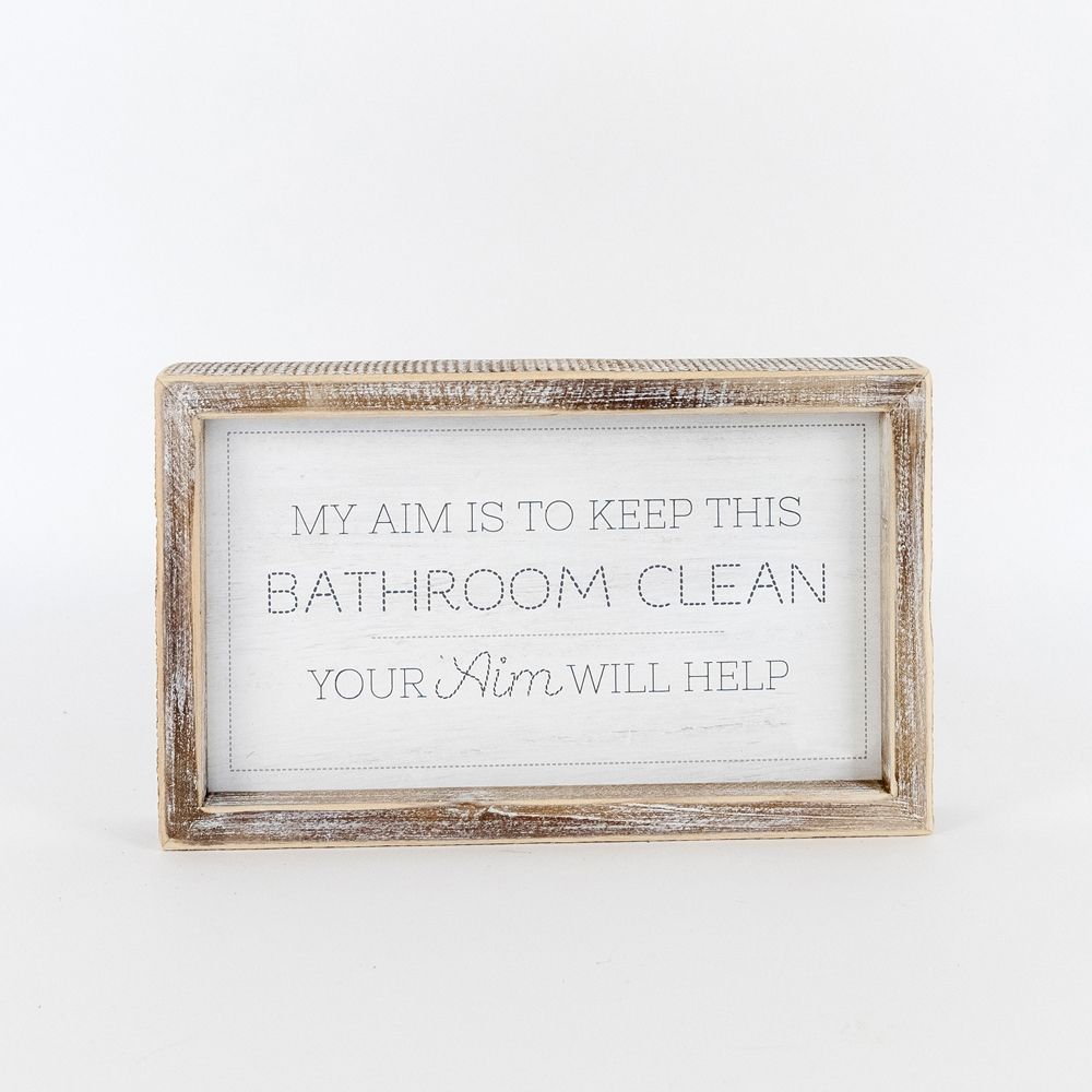 10" Reversible Wood Frame Sign - Tinkle/Aim | Washroom Collection