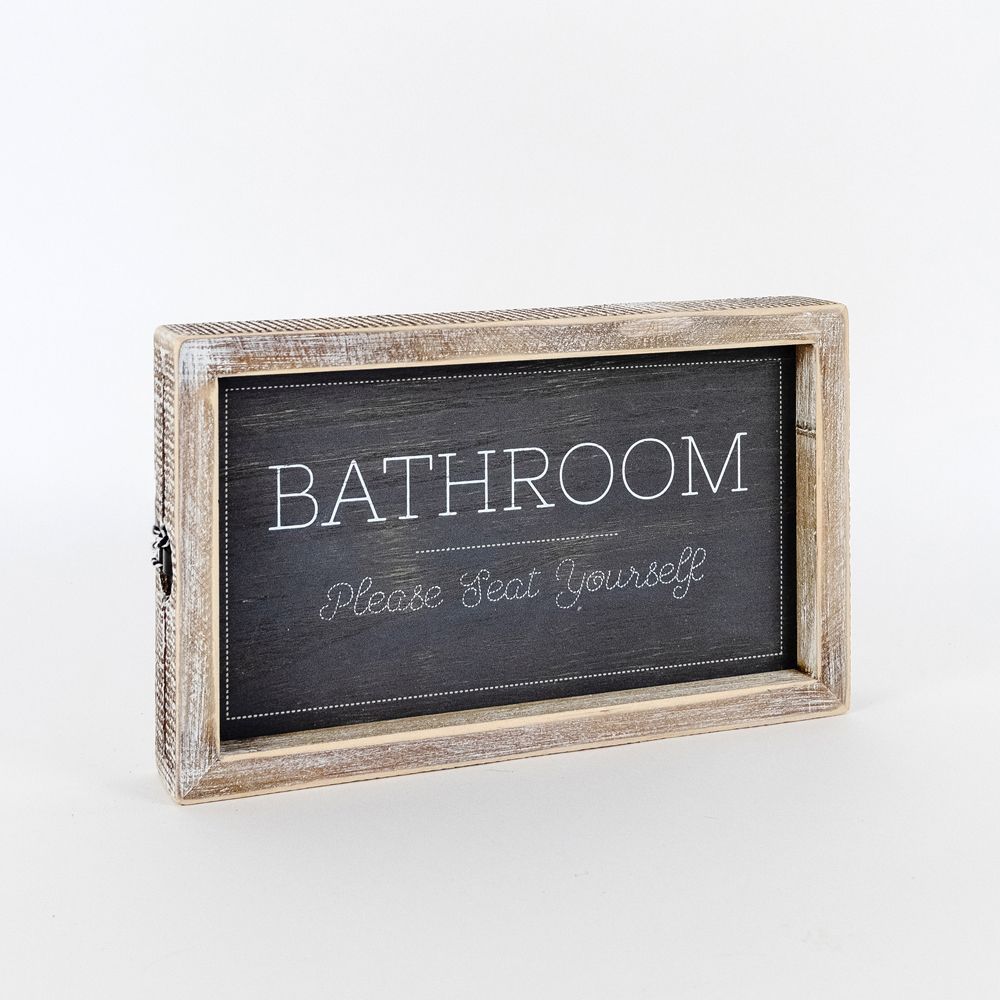 10" Reversible Wood Frame Sign - Seat/Hope | White and Gray | Washroom Collection