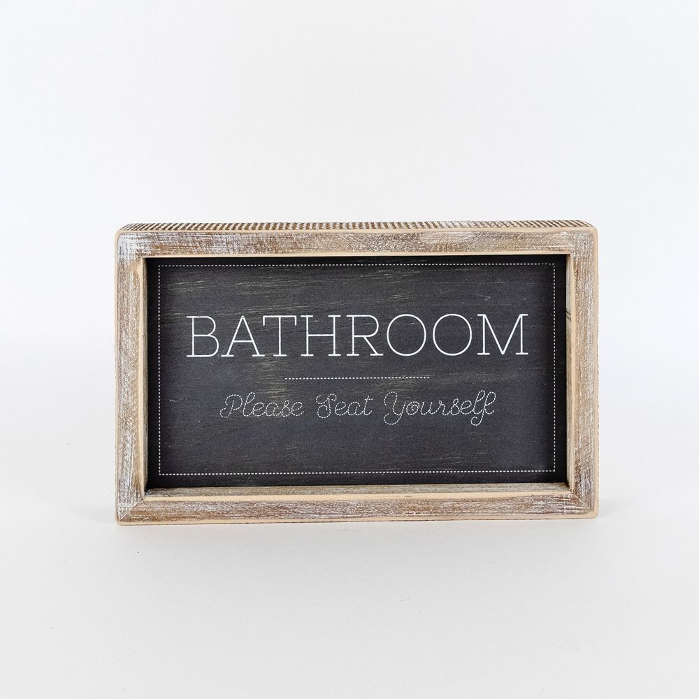 10" Reversible Wood Frame Sign - Seat/Hope | White and Gray | Washroom Collection
