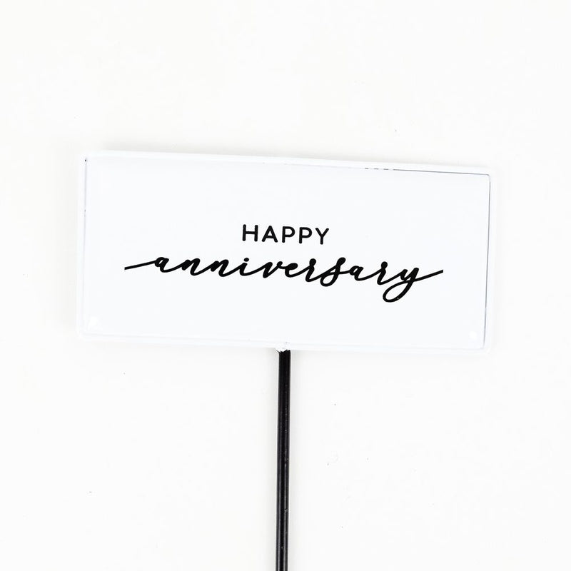 6" X 3" Metal Enamel Pick (Happy Anniversary) White/Black