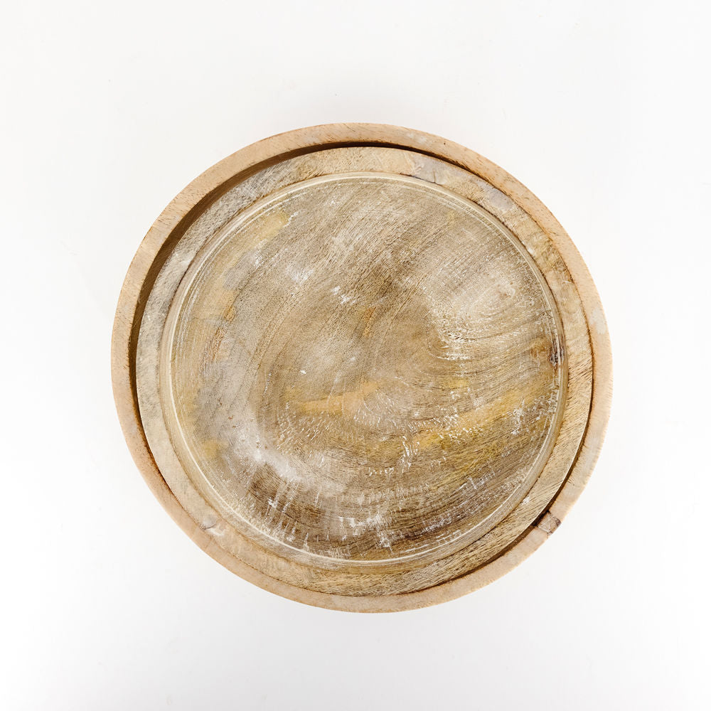 Mango Wood Round Nested Trays - Natural White (Set of 2)