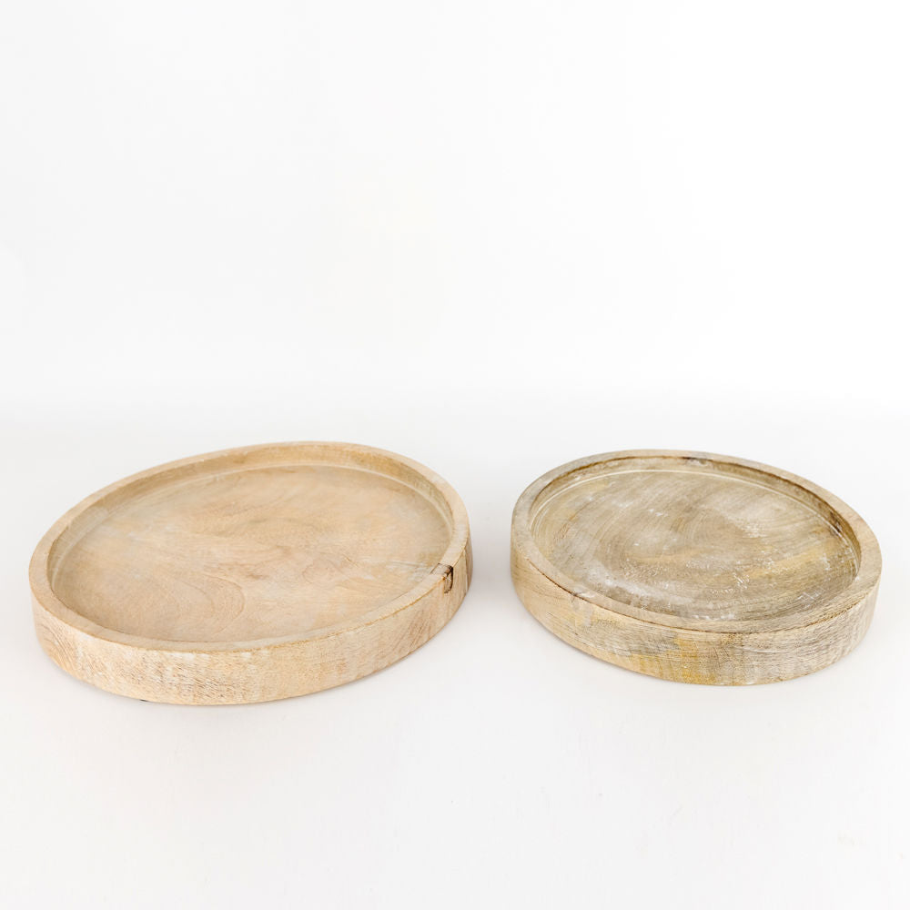 Mango Wood Round Nested Trays - Natural White (Set of 2)
