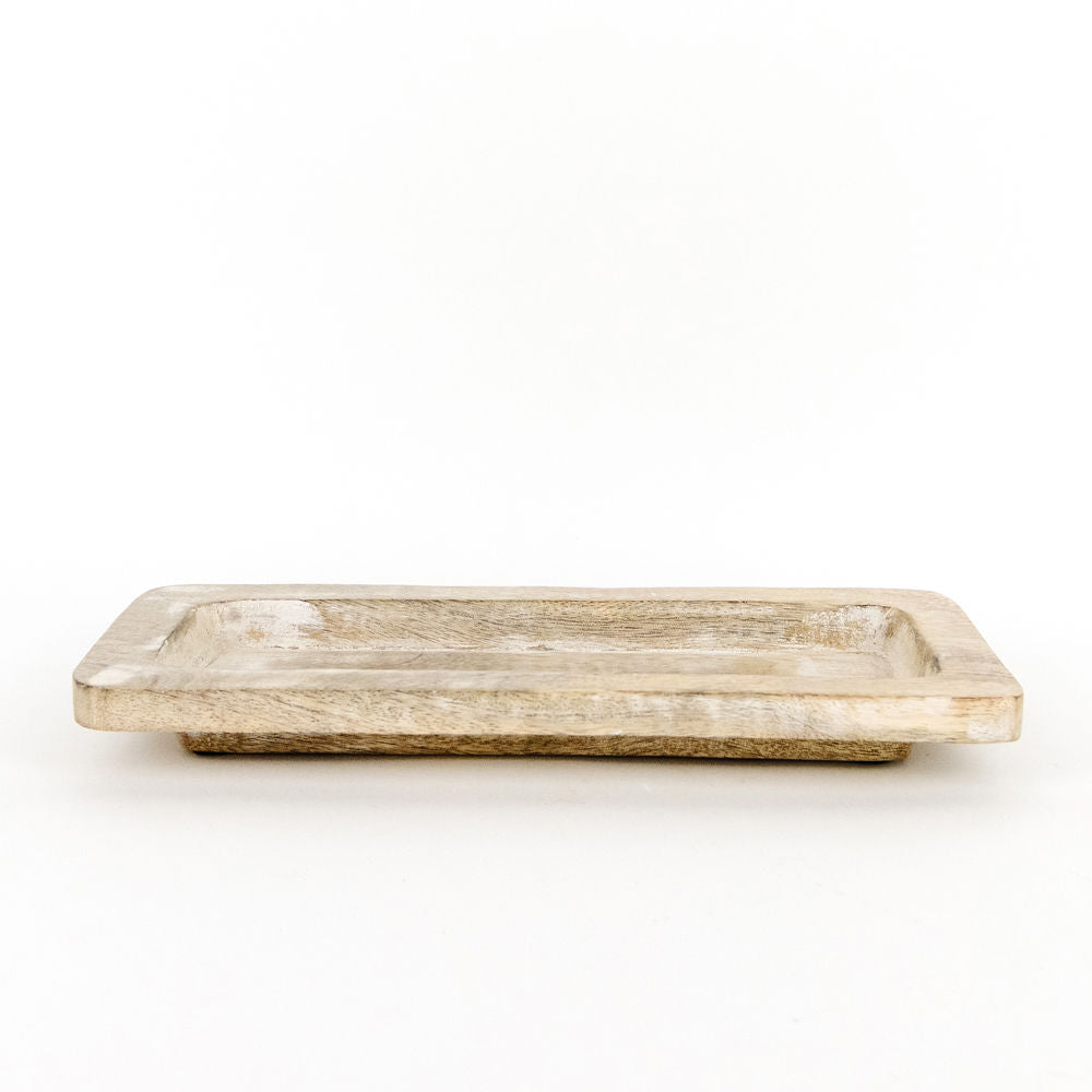 12.5" Mango Wood Tray - Natural White