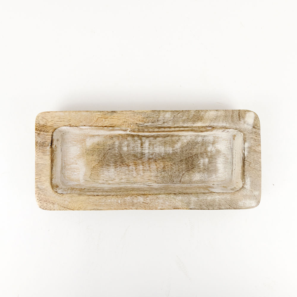 12.5" Mango Wood Tray - Natural White