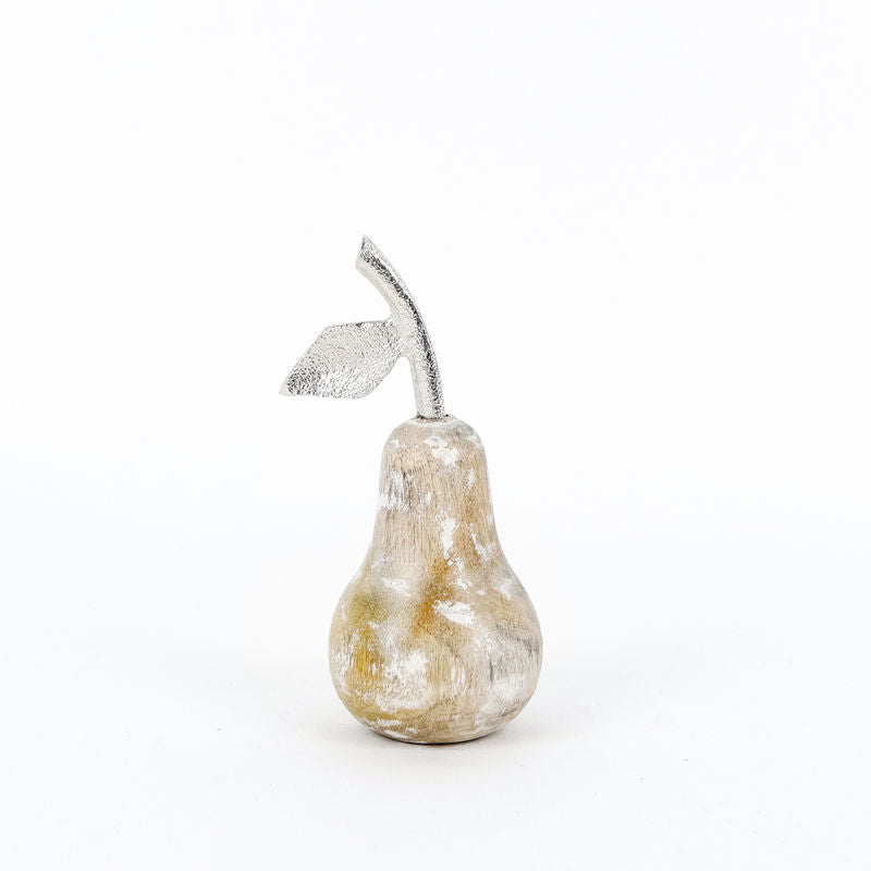 2" X 5" X 2" Mango Wood Shape (Pear) Natural/Silver