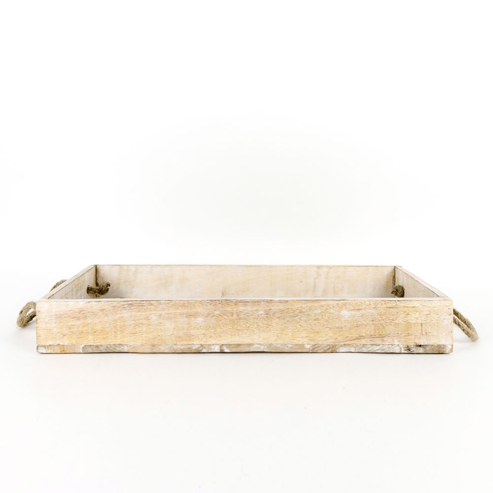 20" x 8" Mango Wood Shiplap Tray - Natural White