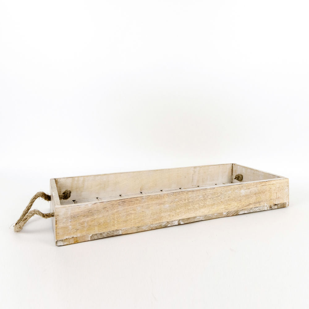 20" x 8" Mango Wood Shiplap Tray - Natural White