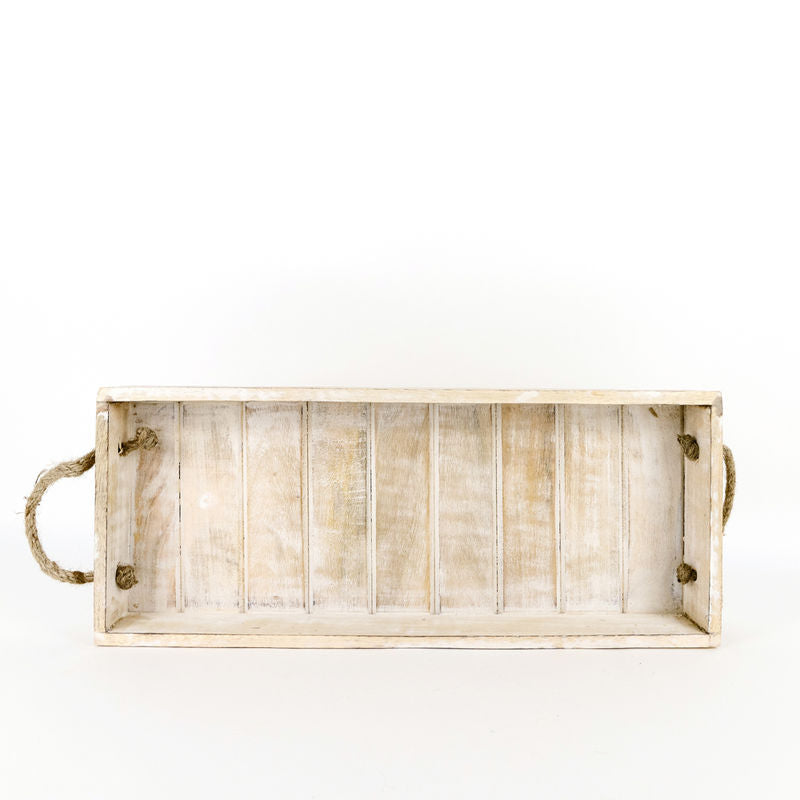 19.5" X 2.5" X 7.75" Mango Wood Tray (Shiplap Pattern) Natural/White