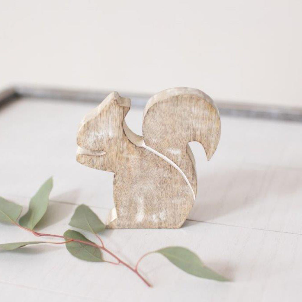 5" Mango Wood Cutout - Squirrel | Natural and White