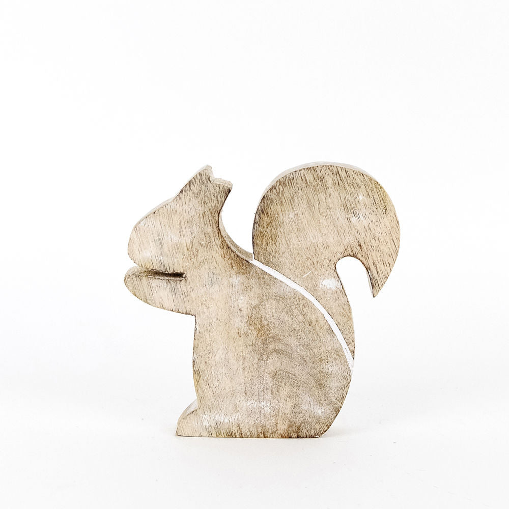 5" Mango Wood Cutout - Squirrel | Natural and White