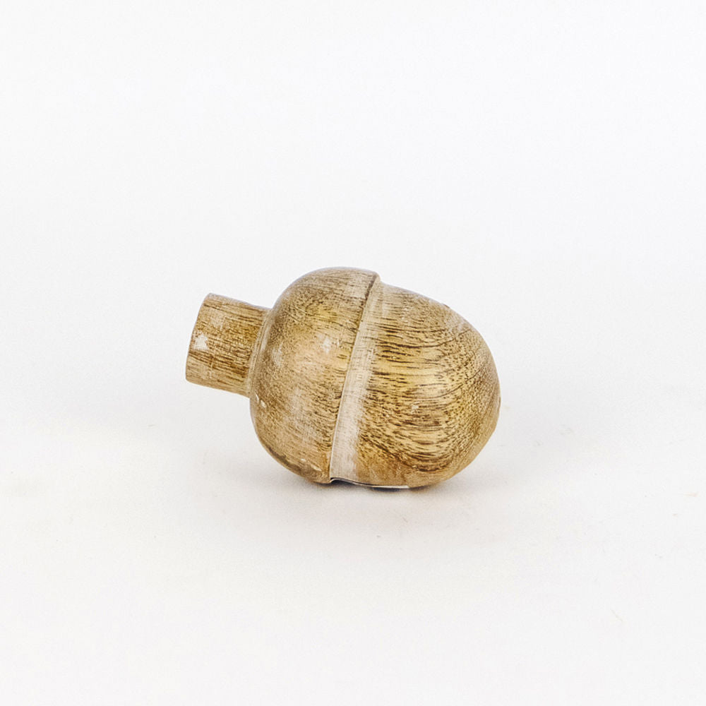 3.5" Mango Wood Shape - Acorn | Natural and White