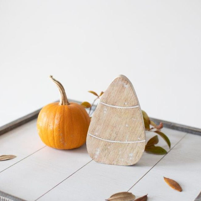 8.75" Mango Wood Cutout - Candy Corn | Natural White