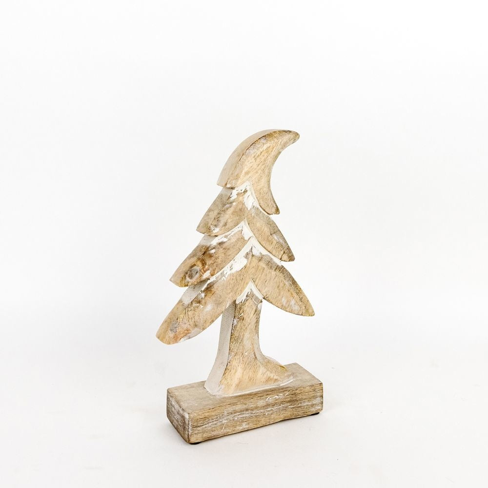 16" Mango Wood Tree Cutout on Stand - White Washed