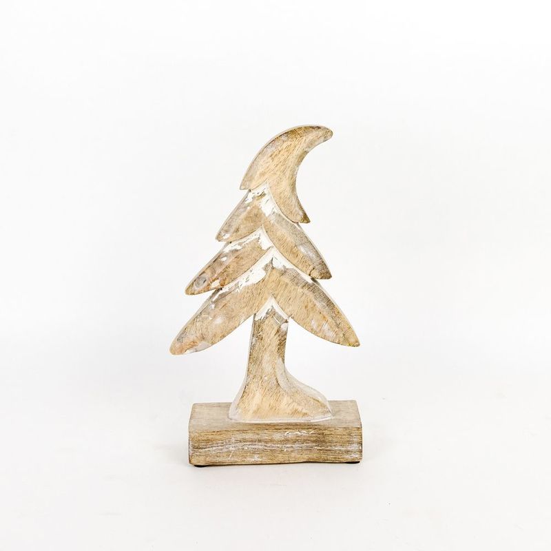 5.5" X 9.75" X 2" Mango Wood Cutout On Stand (Tree) Natural/White