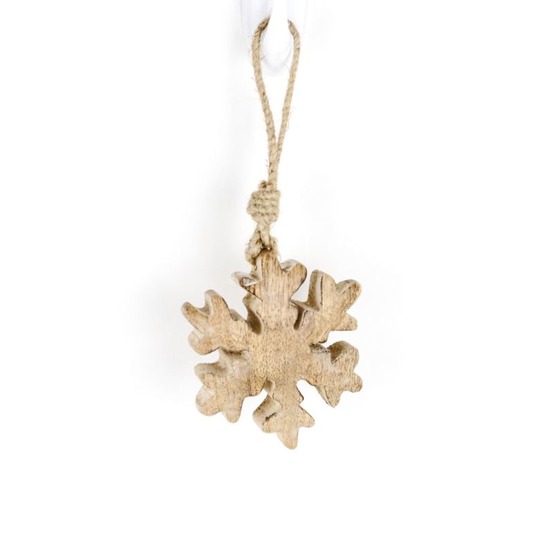 3.75" X 3.75" X 1" Mango Wood Ornament (Snowflake) Natural/White
