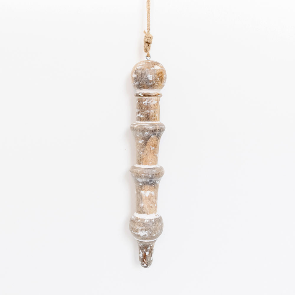 14" Mango Wood Ornament - Icicle | Natural and White