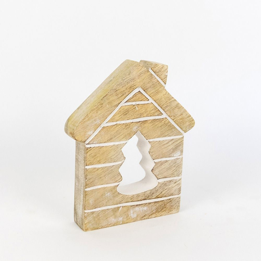 6" Mango Wood Cutout - House