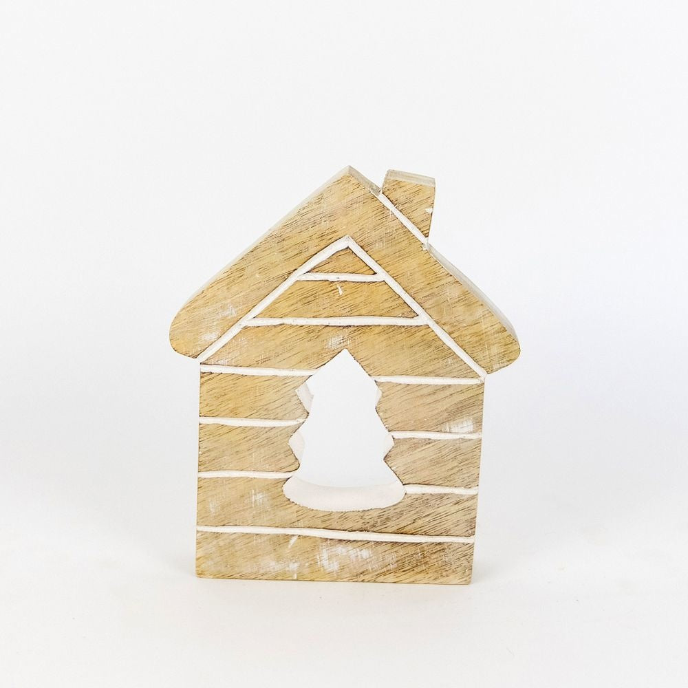 6" X 5.25" X 1" Mango Wood Cutout (House) Natural/White