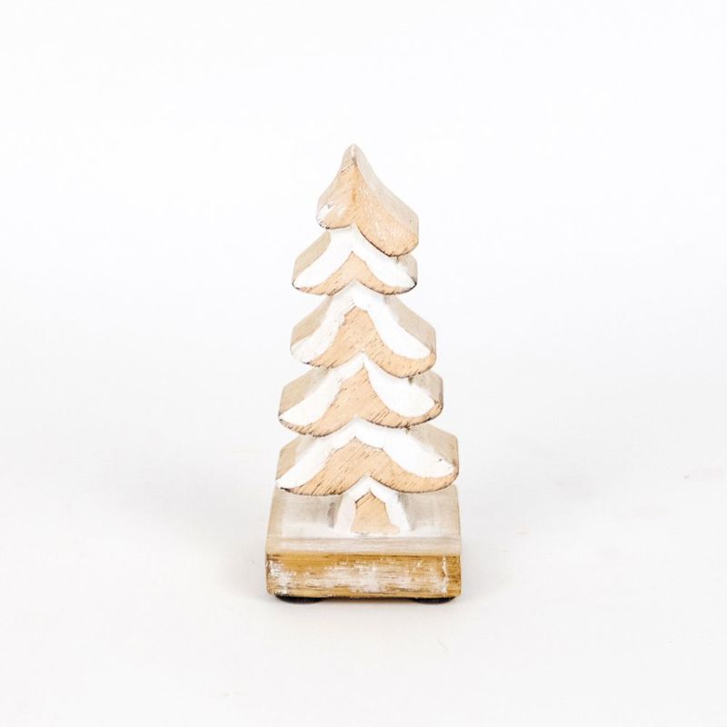 2" X 4.25" X 2" Mango Wood Cutout On Stand (Tree) Natural/White