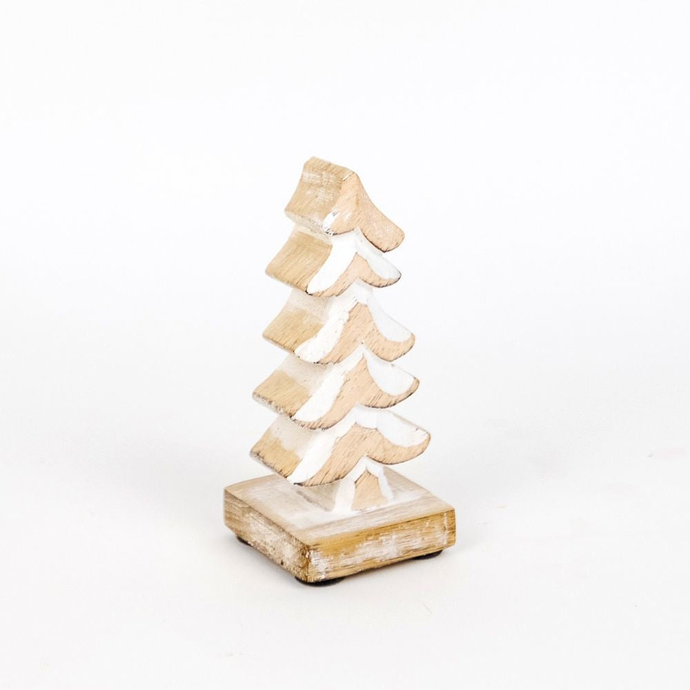 4" Mango Wood Cutout on Stand - Tree | Natural and White