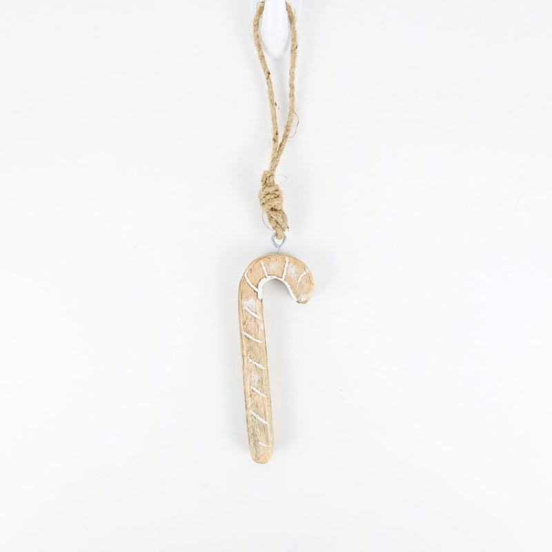 1.75" X 5" X .5" Mango Wood Cutout (Candy Cane) Natural/White