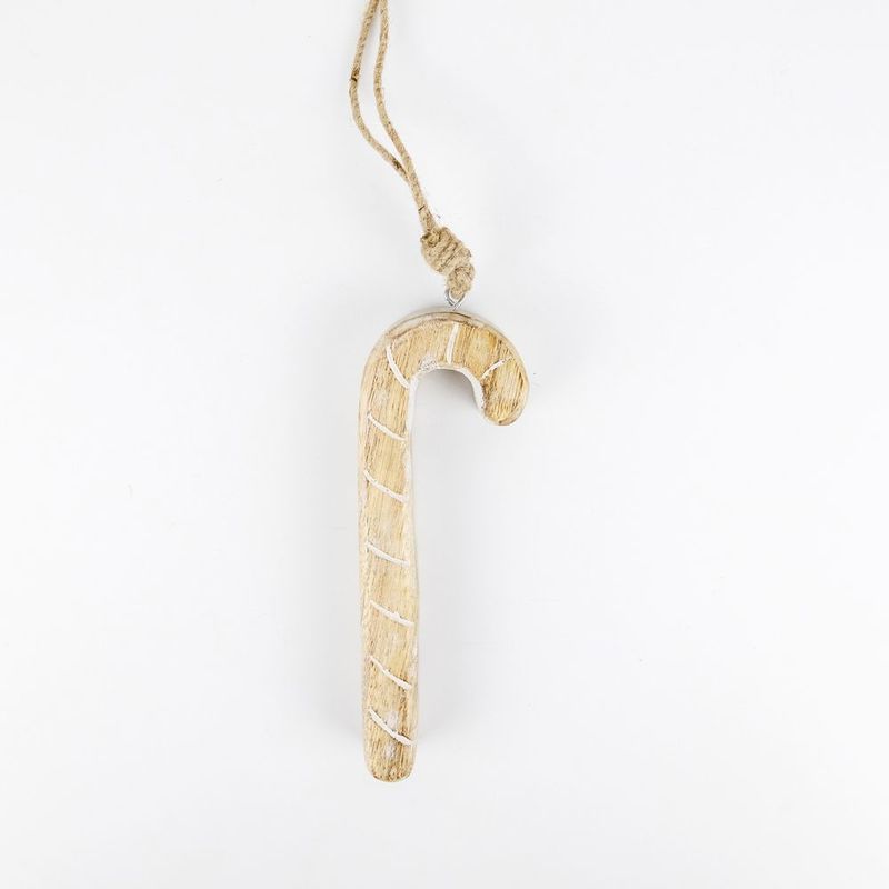 2.75" X 7.25" X 1" Mango Wood Cutout (Candy Cane) Natural/White