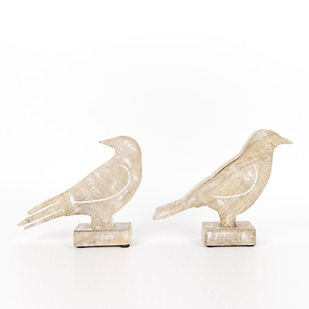 Mango Wood Bird Cutout Set - Natural White (Set of 2)