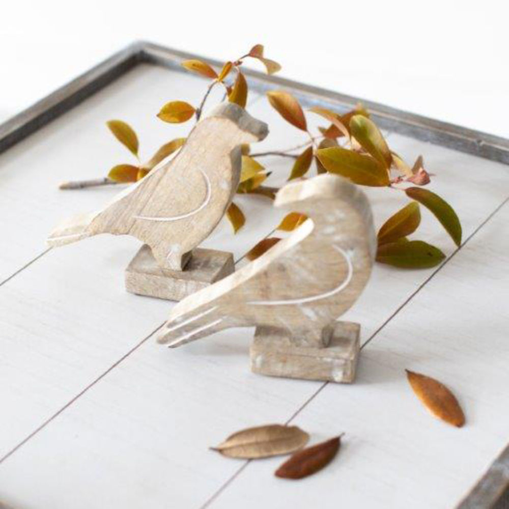 Mango Wood Bird Cutout Set - Natural White (Set of 2)