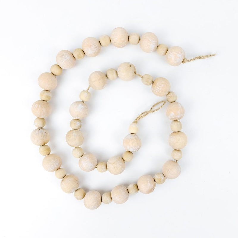32" X 1" Bamboo Wood Bead Garland Varied, Natural/White