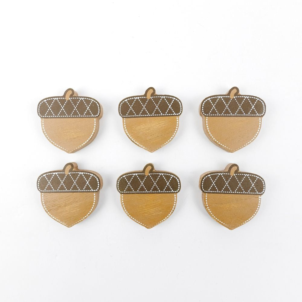 1.75" X 1.75" X .25" Wood Shapes Set Of Six (Acorns) Brown