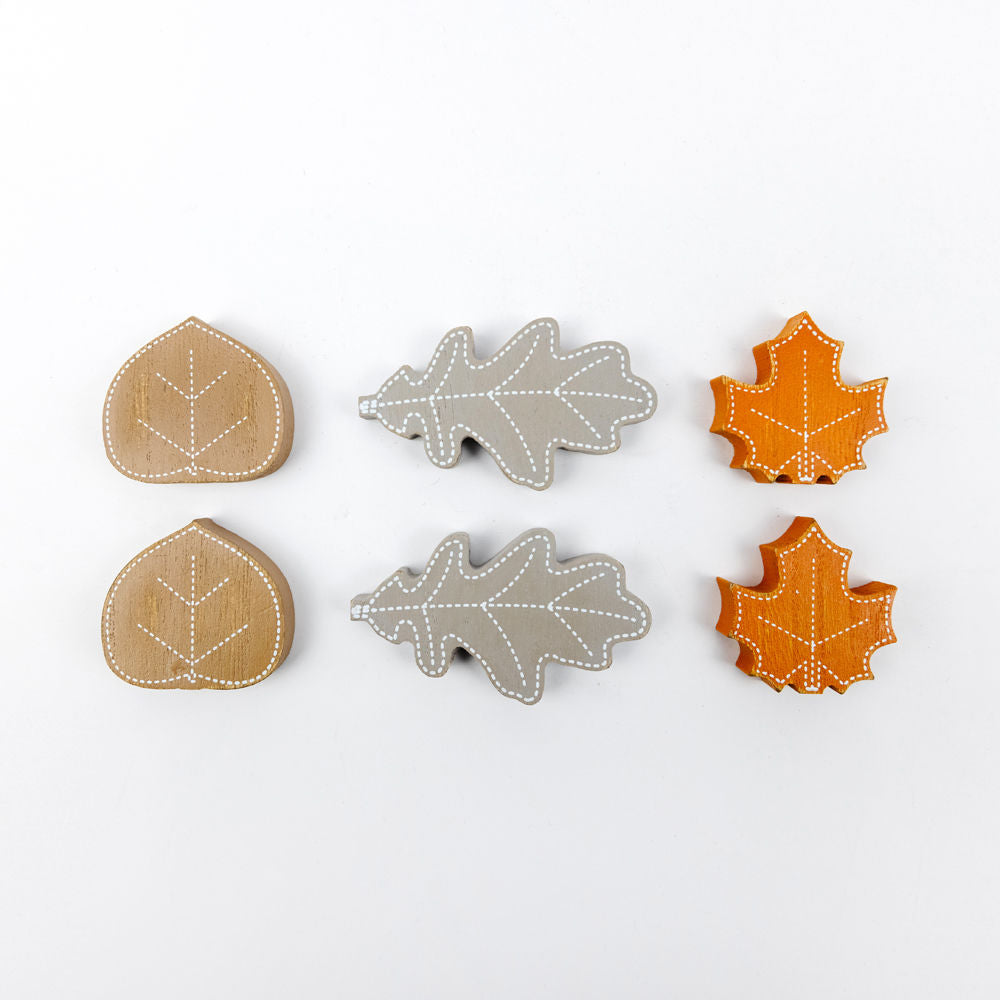 2.75" X 1.75" X .25" Wood Shapes Set Of Six (Leaves) Orange/Brown/Gray/White