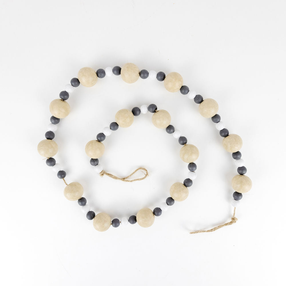 36x1 wood bead garland varied, ntrl/gy/wh — supplier image