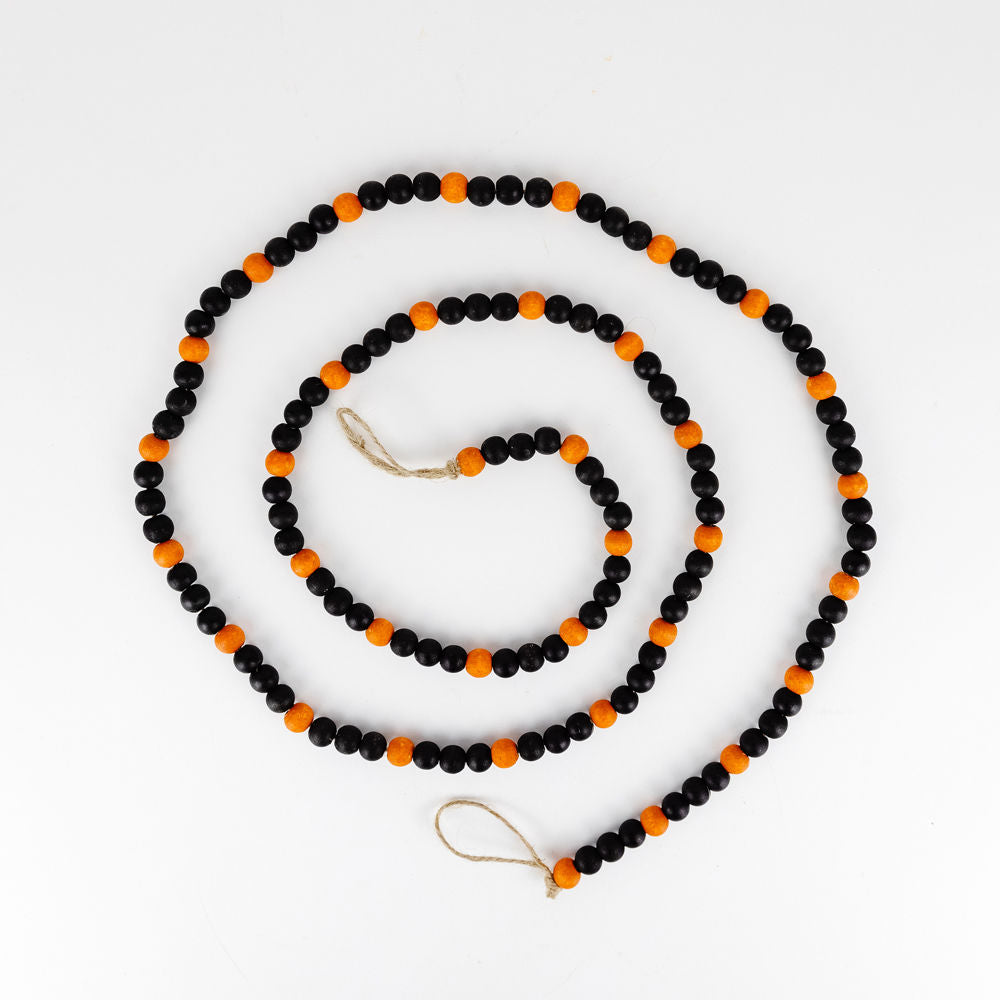 60" X .5" Wood Bead Garland, Black/Orange