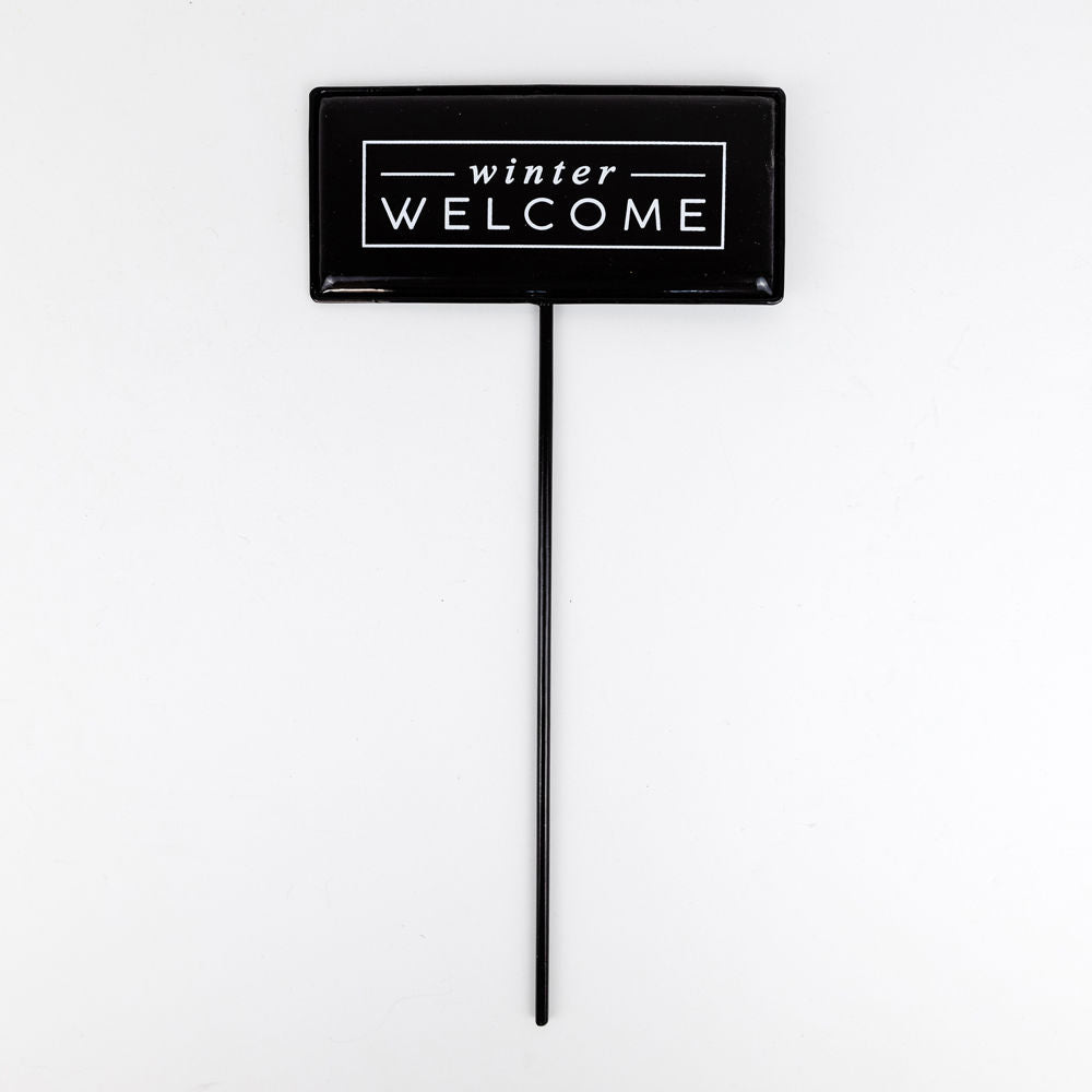 6" X 2.75" Metal Stake (Winter Welcome) Black/White