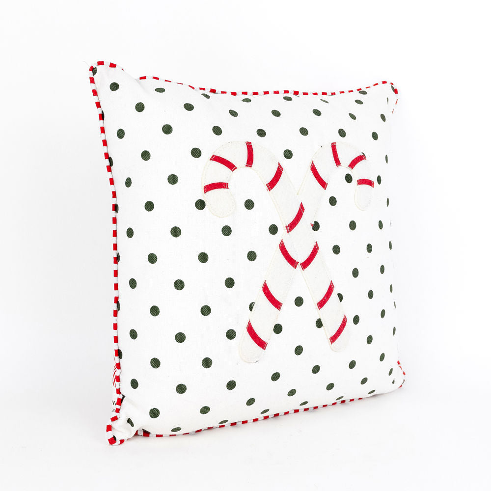 14" Reversible Pillow - Candy Cane | White, Red and Green