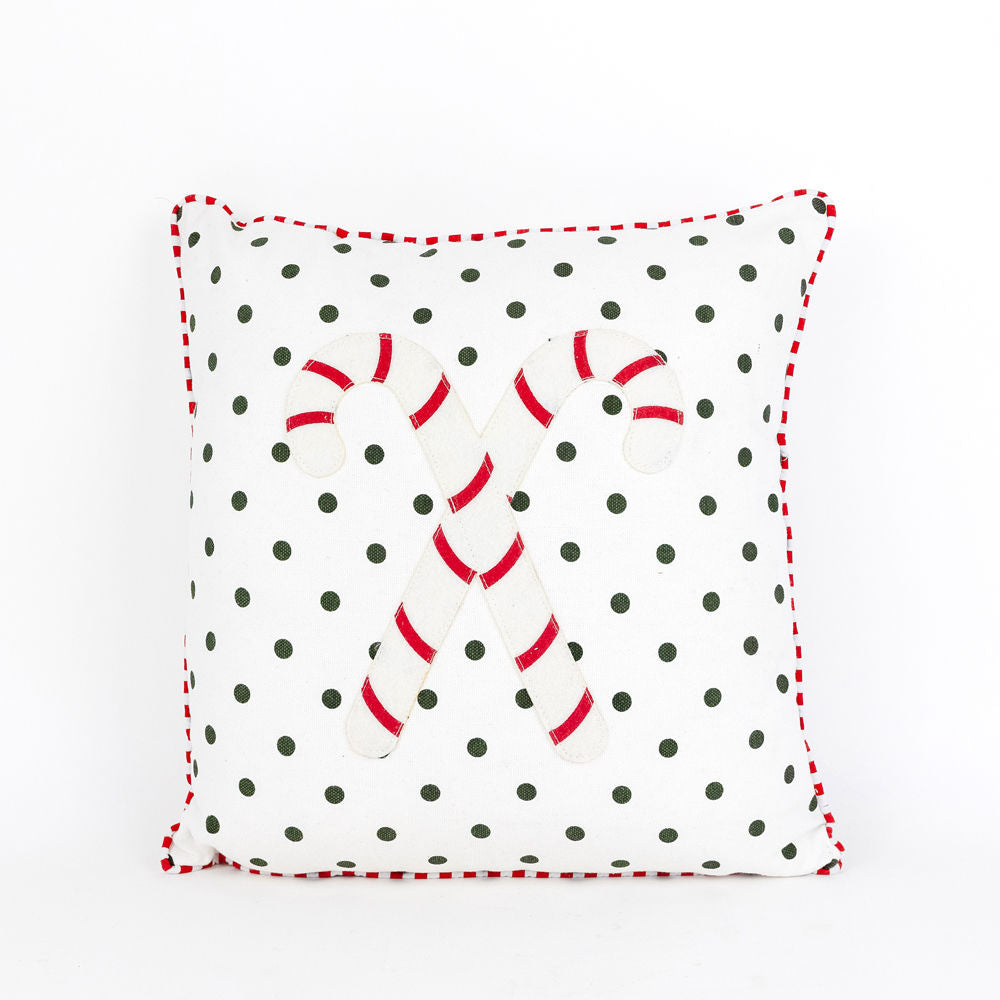 14" Reversible Pillow - Candy Cane | White, Red and Green