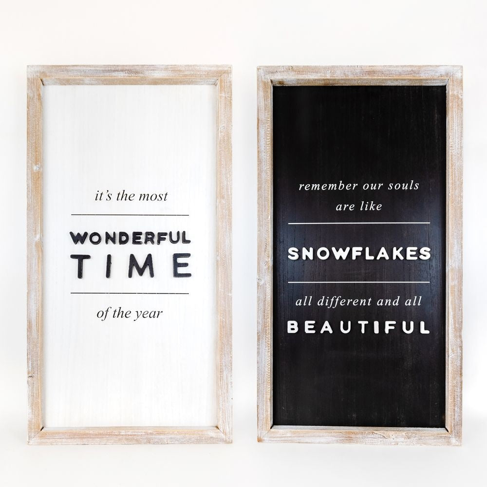 20" X 37" X 2" Reversible Wood Framed Sign (Wonderful/Snowflake) White/Black