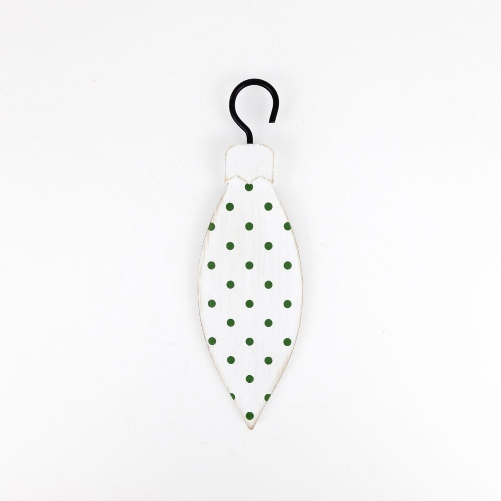 6" Reversible Wood Teardrop Ornament - Polka Dot | White and Green