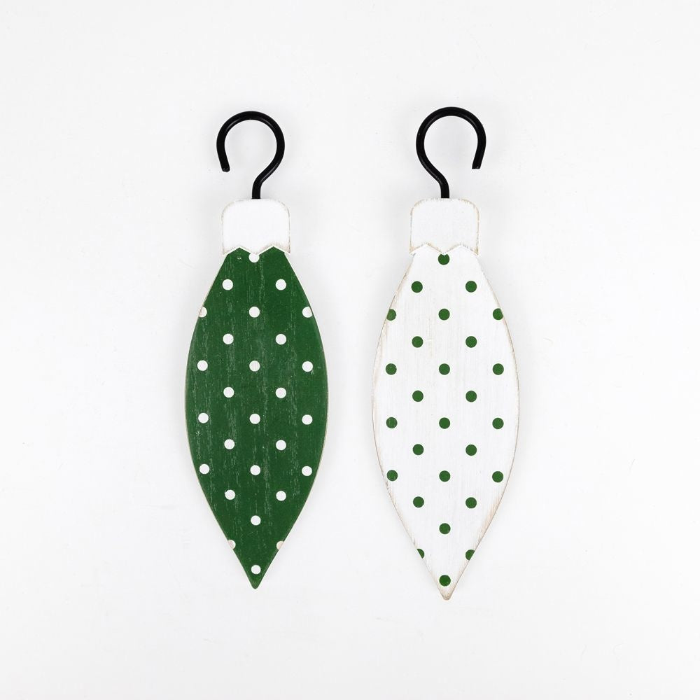 2.25" X 6" X .5" Double Sided Wood Ornament (Teardrop) White/Green