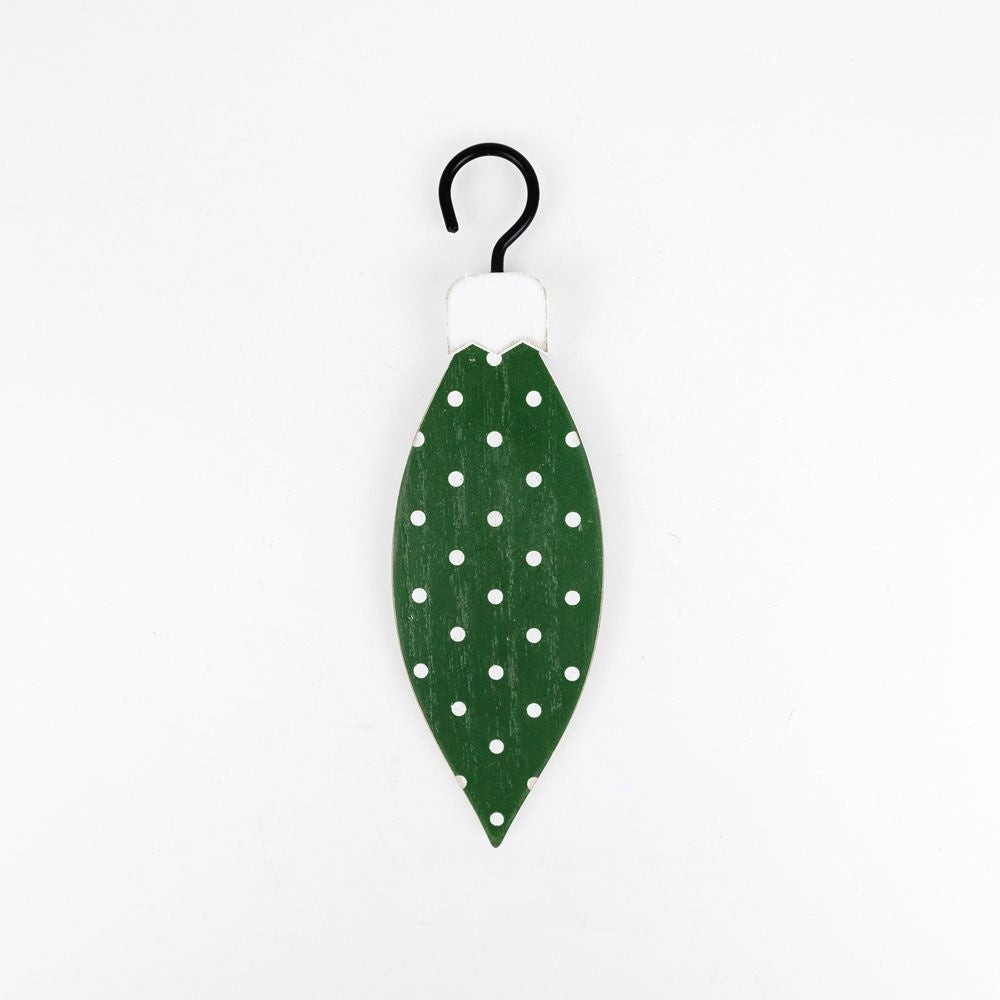 6" Reversible Wood Teardrop Ornament - Polka Dot | White and Green