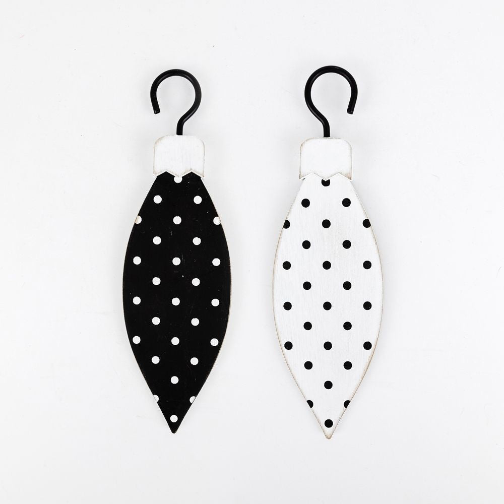 2.25" X 6" X .5" Double Sided Wood Ornament (Polka Teardrop) White/Black