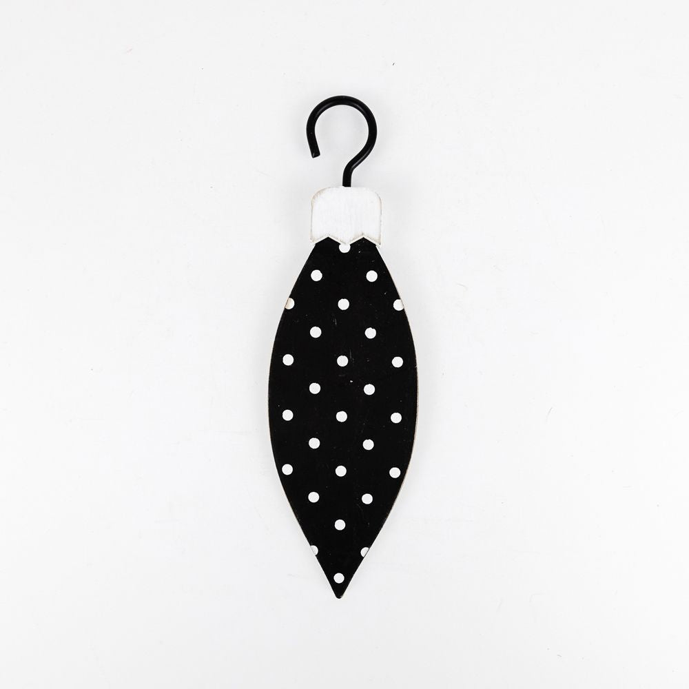 6" Reversible Wood Ornament - Polka Dot Teardrop | White and Black