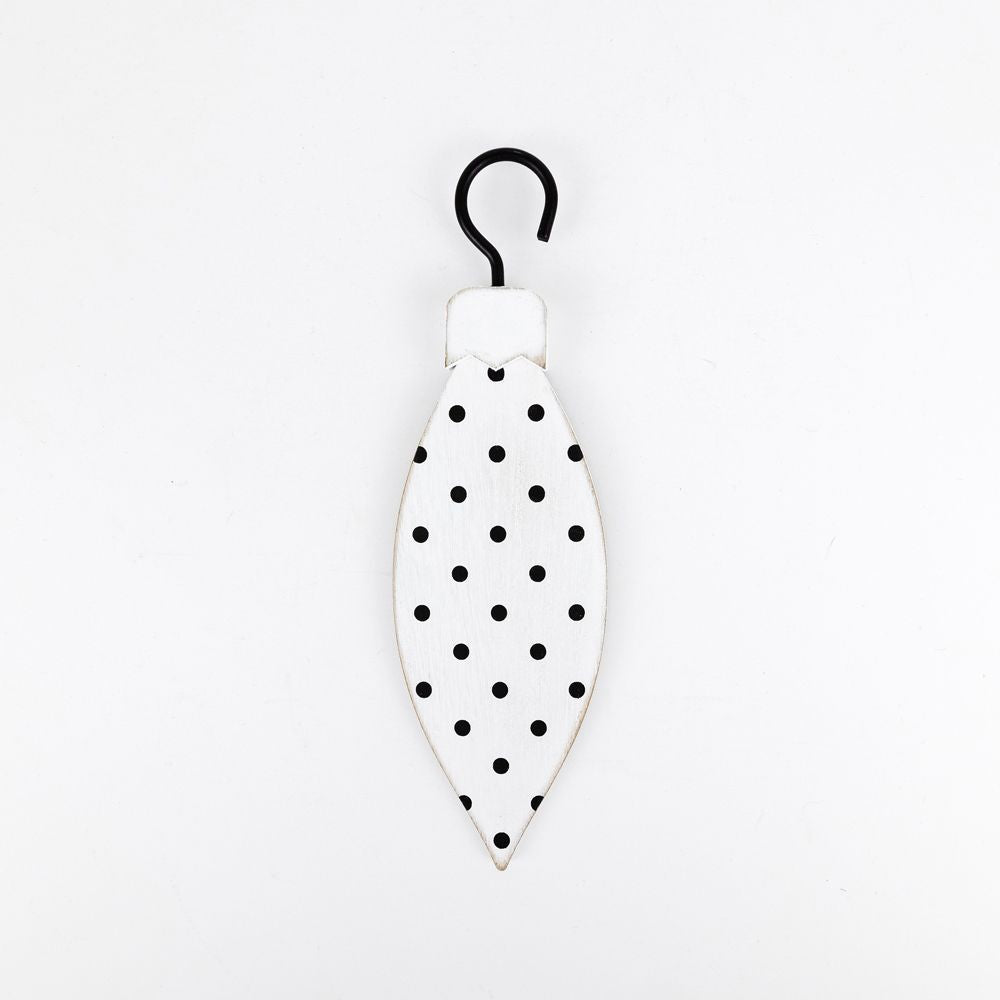 6" Reversible Wood Ornament - Polka Dot Teardrop | White and Black