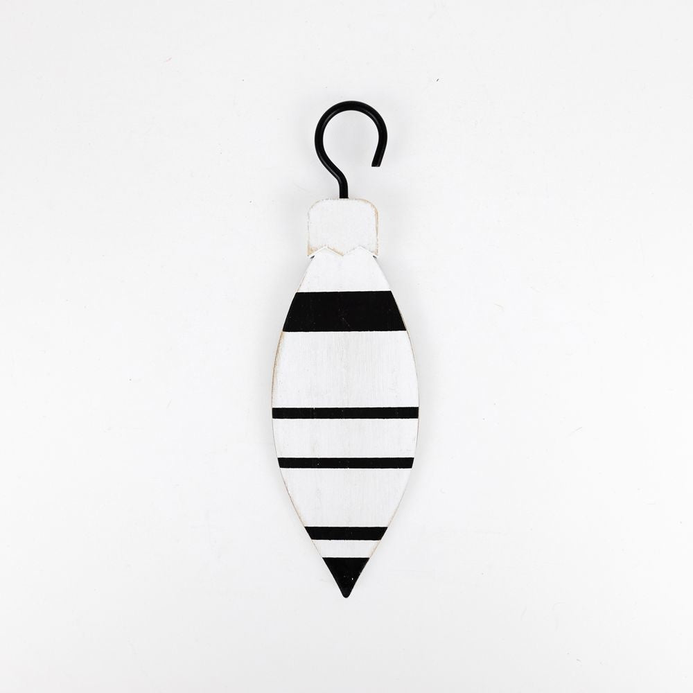 6" Reversible Wood Teardrop Ornament - Black and White