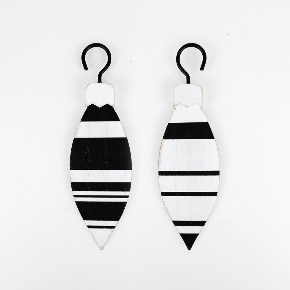 2.25" X 6" X .5" Double Sided Wood Ornament (Teardrop) Black/White
