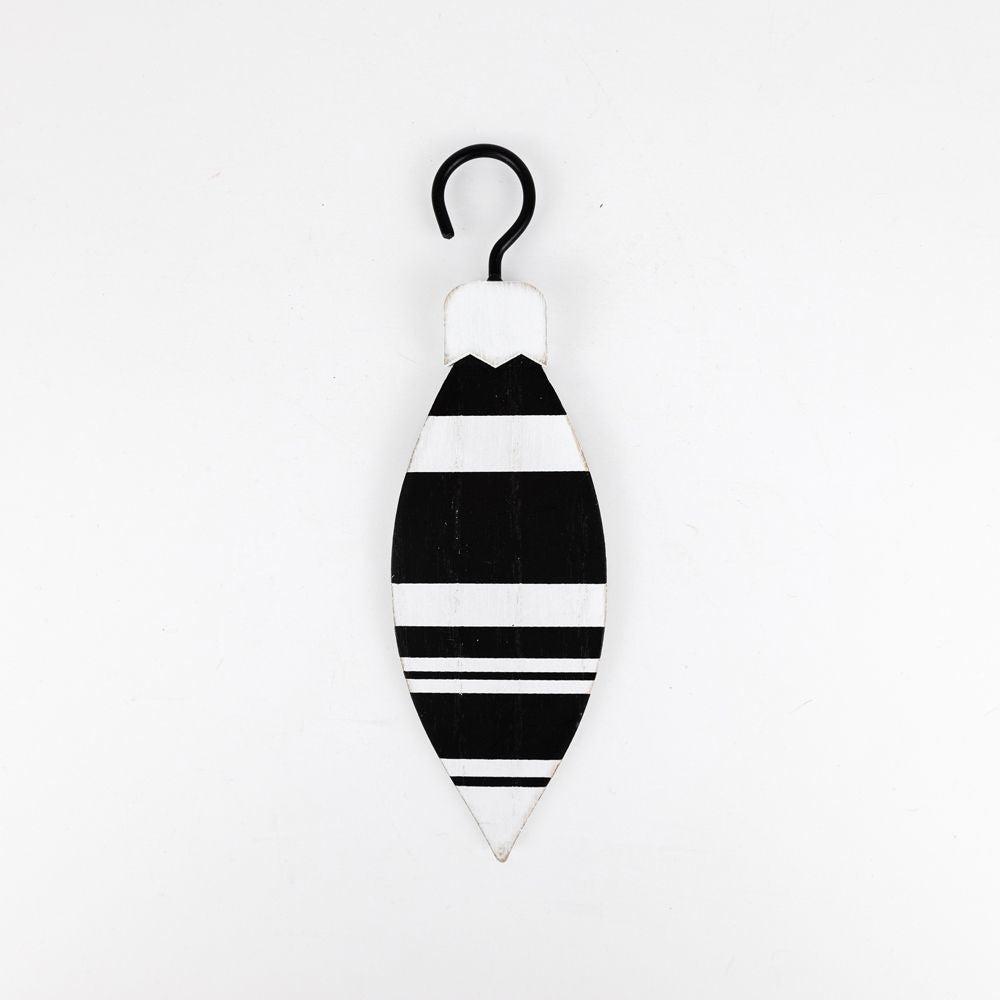 6" Reversible Wood Teardrop Ornament - Black and White