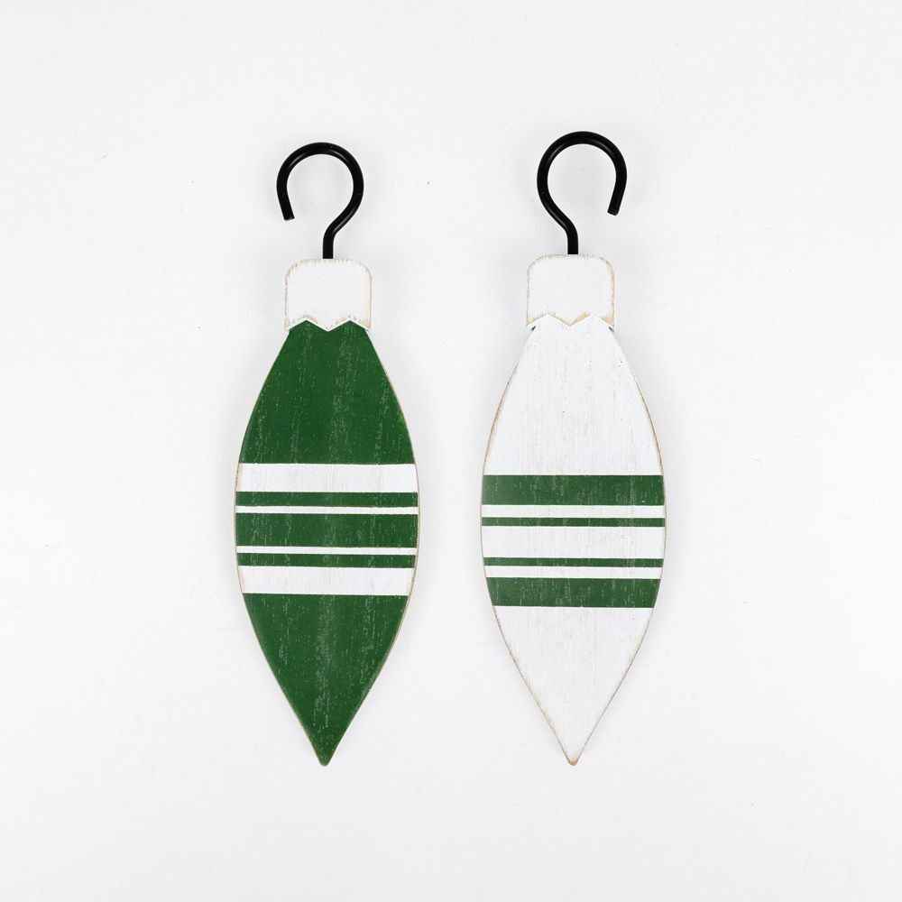 2.25" X 6" X .5" Double Sided Wood Ornament (Teardrop) White/Green